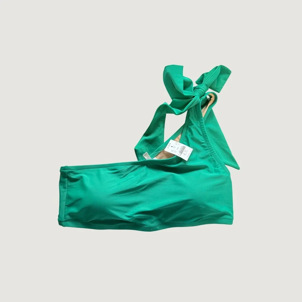 J.Crew One-shoulder bow bikini top Green Large NWT